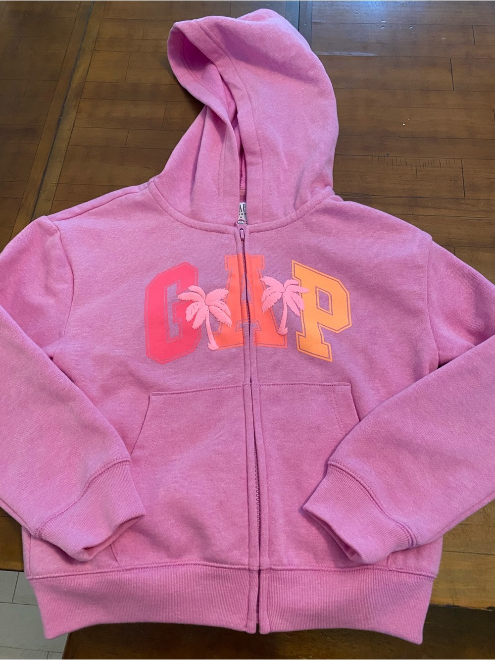 GAP Pink Zip Hoodie with Colorful Palm Logo